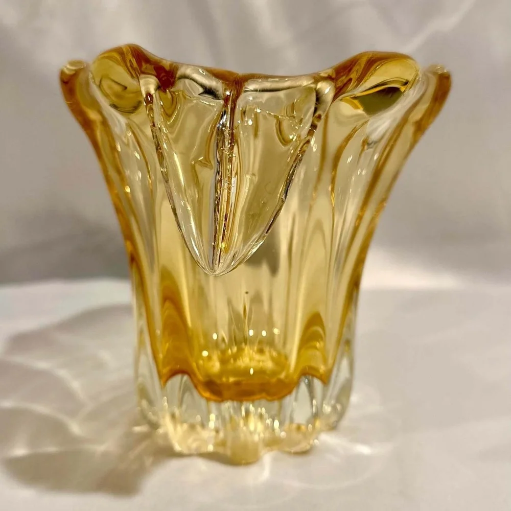 Vintage Amber Gold Murano Vase Art Deco Style Decorative Art Glass